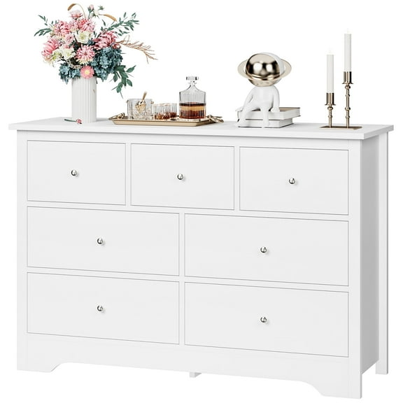 Homfa 7 Drawer White Dresser for Bedroom, Modern Chest of Drawer Wood Storage Cabinet for Entryway Living Room