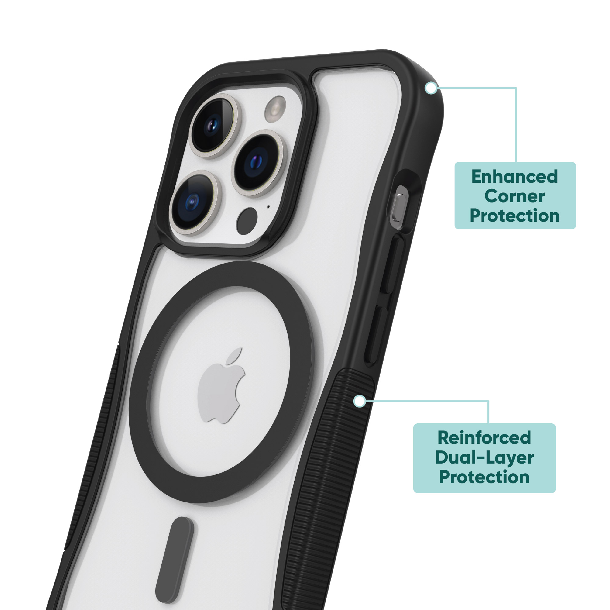 onn. MagSafe Compatible Dual-Layer Phone Case for iPhone 15 Pro - Black/Clear
