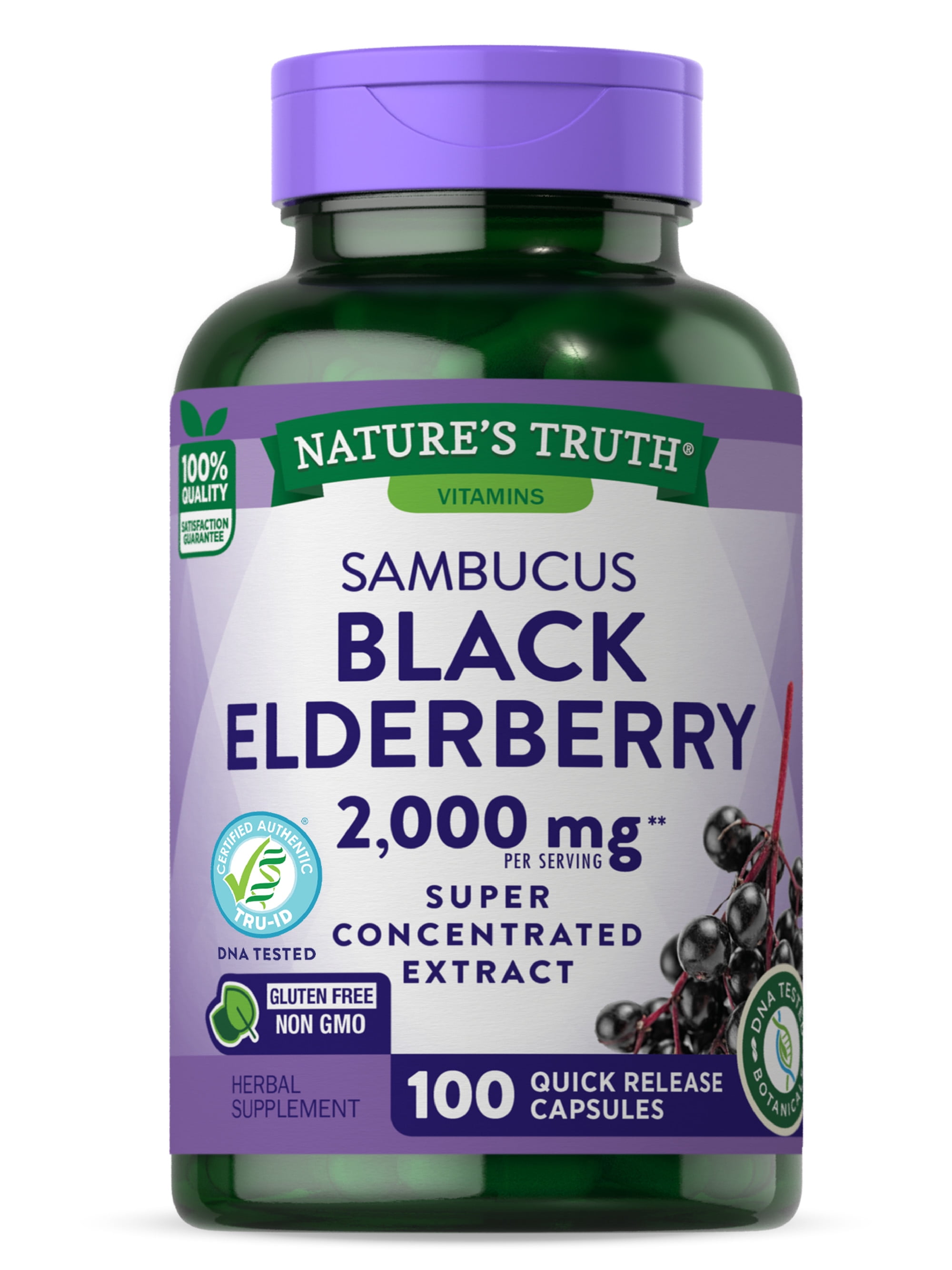 Black Elderberry Capsules 2000mg 100 Count Super Concentrated Sambucus Extract NonGMO