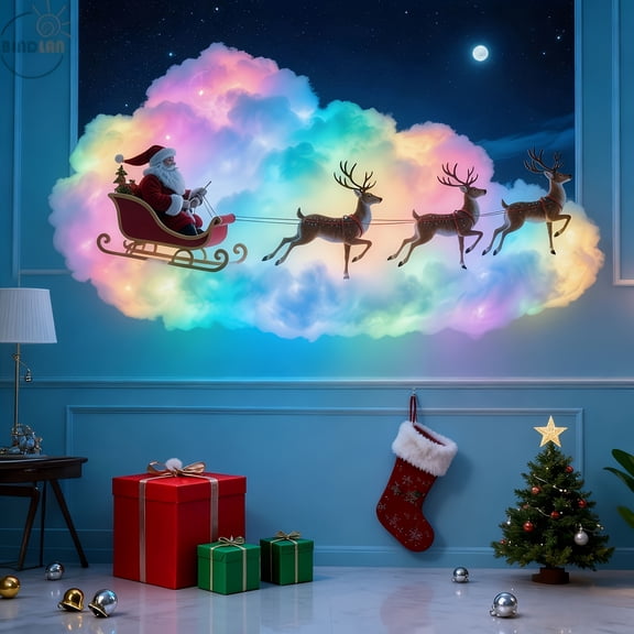 Christmas RGB Thundercloud LED String Lights - 100cm/40in Synchronized Color Changing USB Decorative Lights | Festive Holiday Lighting Fixtures for Home Party Decor (Toys in Picture Not Included)