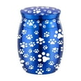 thumbnail image 2 of Engraved Aluminum Alloy Pet Ash Urn with Paw Print Memorial Keepsake for Small Animals Cats Secure Seal Velvet Bag Included(Blue), 2 of 6