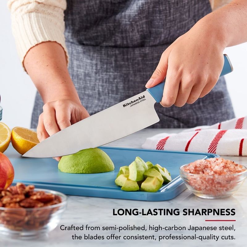 KitchenAid Classic 7-Piece Knife Block Set with Sharpener, High-Carbon Steel, Blue Velvet
