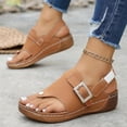 thumbnail image 4 of Yyuenw Women Open Toe Thong Wedge Slides PU Slip On Summer Outdoor Walking Sandals, 4 of 9