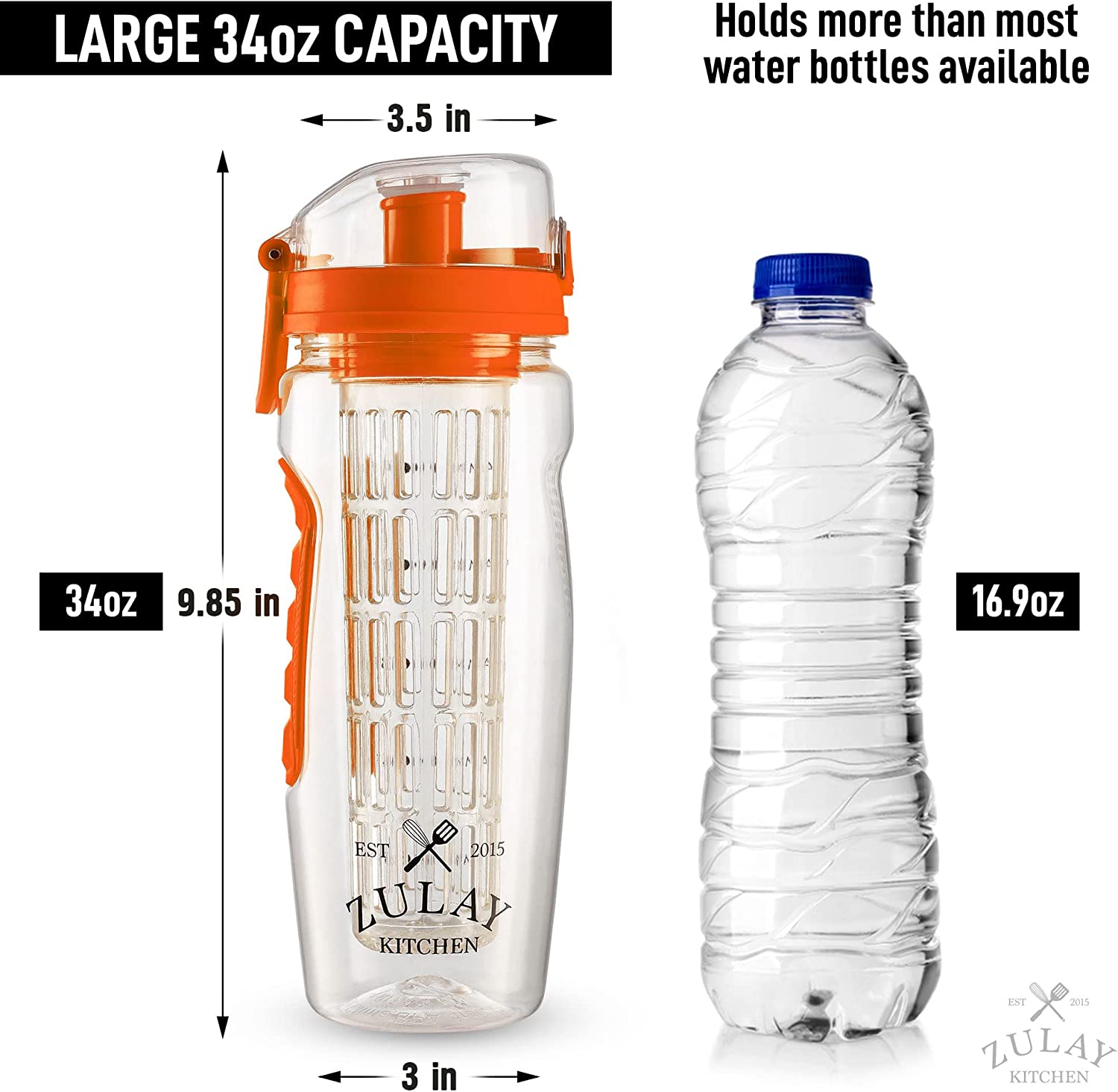 Zulay Kitchen Portable Water Bottle with Fruit Infuser 34 oz - Sunrise Orange - image 5 of 9