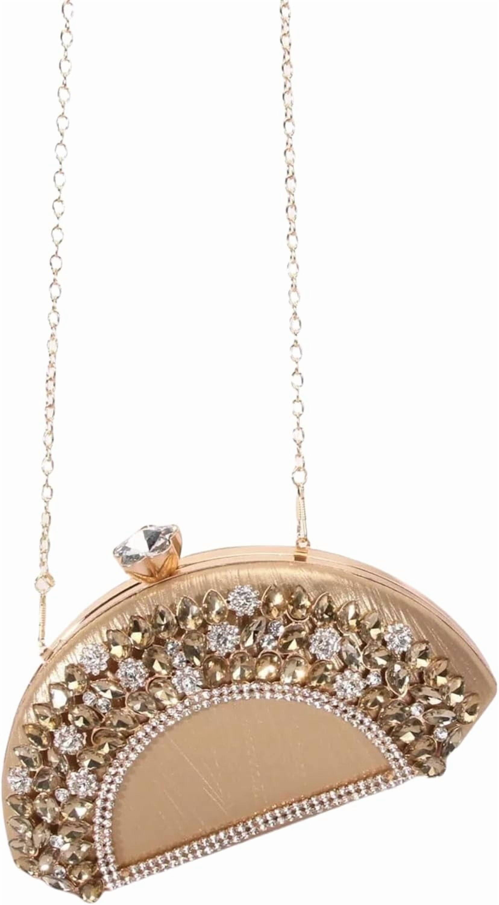 Rhinestone Clutch Evening Purses for Women Fan-shaped Crystal Diamond Wedding Handbag Crossbody Bag for dance Prom Party