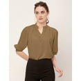 thumbnail image 2 of Moomaya Solid Puff Sleeve Tops, Band Collar, Semi-Formal Tops For Women, 2 of 9