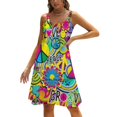 thumbnail image 1 of Groovy Fun Back Lacing Backless Dress Square Neck Dress Sweetheart Knot Flared Dress Sixties Fun Colorful Happy Face 60S Hippy, 1 of 5