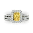 thumbnail image 2 of 1.57ct Brilliant Emerald Cut Yellow Zircon 18K White Gold Halo Solitaire with Accents Engagement Bridal Wedding Ring Band Set size 6.25, 2 of 7