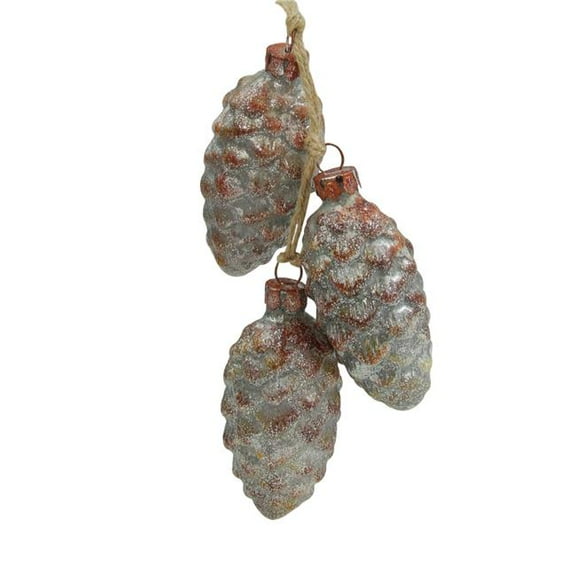 7 in. Distressed Silver & Rust Glittery Pine Cones Christmas Ornament