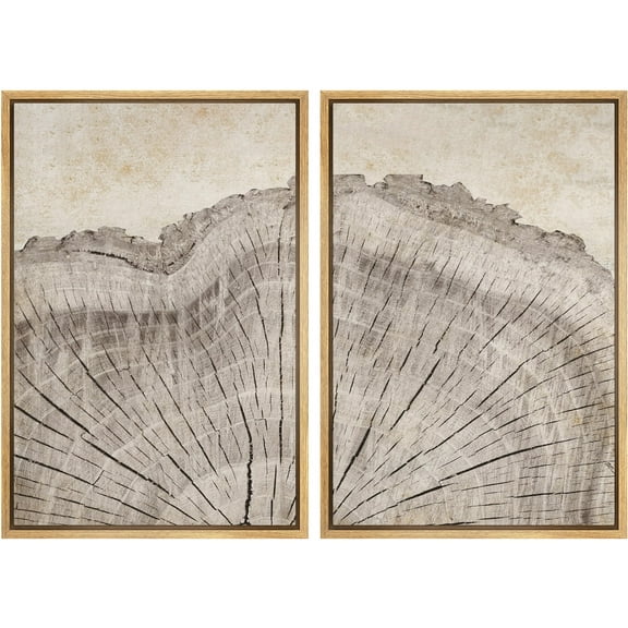 IDEA4WALL Framed Canvas Print Wall Art Set Oak Wood Tree Rings Nature Illustration Modern Art Decorative Geometric Natural Minimal Artwork for Living Room, Bedroom, Office -