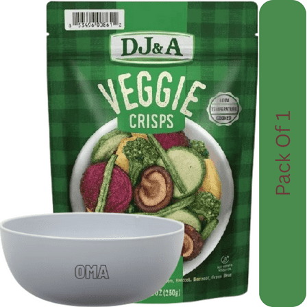 DJ&A Veggie Crisps Original, Lightly Seasoned Vegetable Chips, 8.8 oz. With White Bowl By OMA
