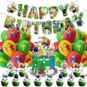 Pikmin Party Supplies Captain Olimar Video Game Birthday Party Decorations with Happy Birthday Banner Cake Topper Balloons for Kids(1)