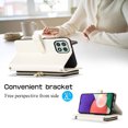 thumbnail image 3 of Allytechgroup for Samsung Galaxy A22 5G Wallet Case, Premium PU Leather Magnetic Buckle Zipper Pocket Card Slots Flip Stand Protective Cover with Hand Strap & Shoulder Strap - White, 3 of 12