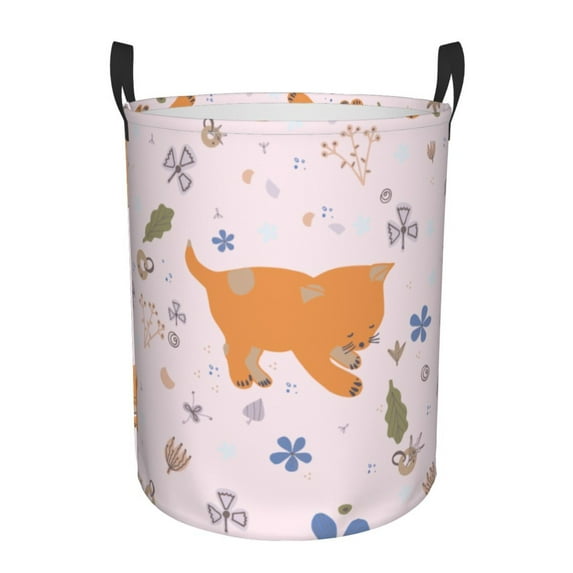 LNWH Laundry Basket, Cute Fox Flowers Pattern Foldable Laundry Hamper With Handles Waterproof, Small Size