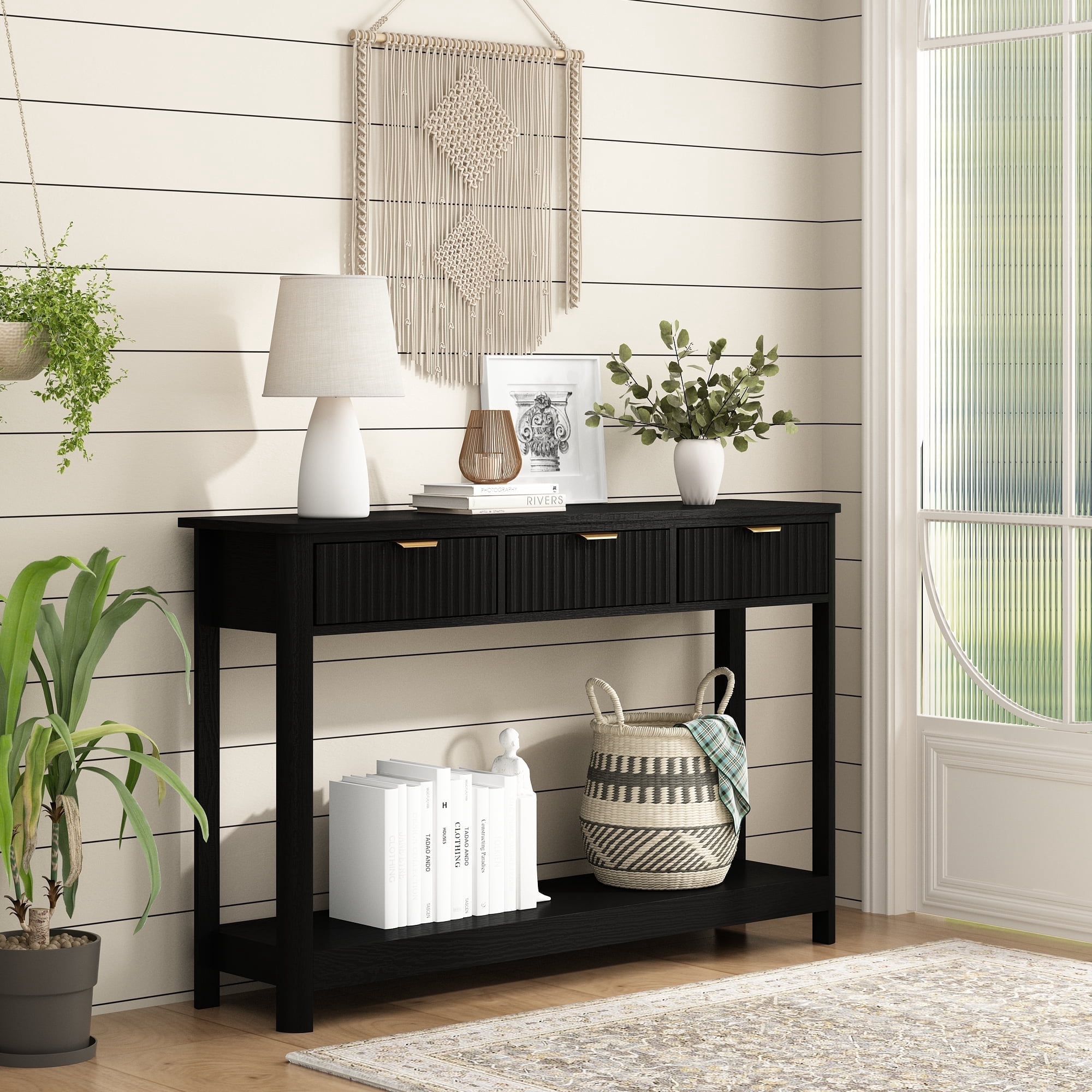 47" Farmhouse Console Table with 2 Drawers, Wood Sofa Table, Entryway Table with Storage Shelf for Living room, Hallway and Bedroom