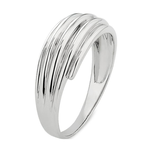 Sterling Silver Rhodium Plated Graduated Fluted Dome Ring
