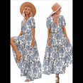 thumbnail image 3 of Vestidos Florales Bohemios Informales de Verano para Mujer, Vestido Maxi de Corta Abullonada con Bolsillos. Azul M, 3 of 7