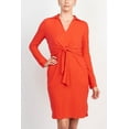 thumbnail image 3 of London Times Collared V-Neck Long Sleeve Solid Tie Front Short Matte Jersey Dress-NAVY / 10, 3 of 4
