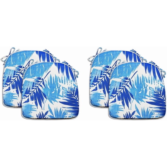 Fabritones Outdoor Seat Cushions Blue Leaves Set of 4 Patio Chair Cushions with Ties 16x17 Inch Square Chair Pads