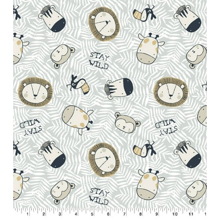 UPC: 0887816368933 | Stay Wild Palm Print Baby Animals Cotton Fabric