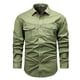 thumbnail image 3 of Blusa y camisa de manga larga con cuello vuelto para hombre, estilo informal, color liso, con bolsillos y botones, estilo cárdigan, de poliéster y algodón., 3 of 6