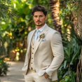 thumbnail image 2 of Traje HUUTOE beige ajustado para hombre con chaleco y pantalones de vestir, 2 of 8