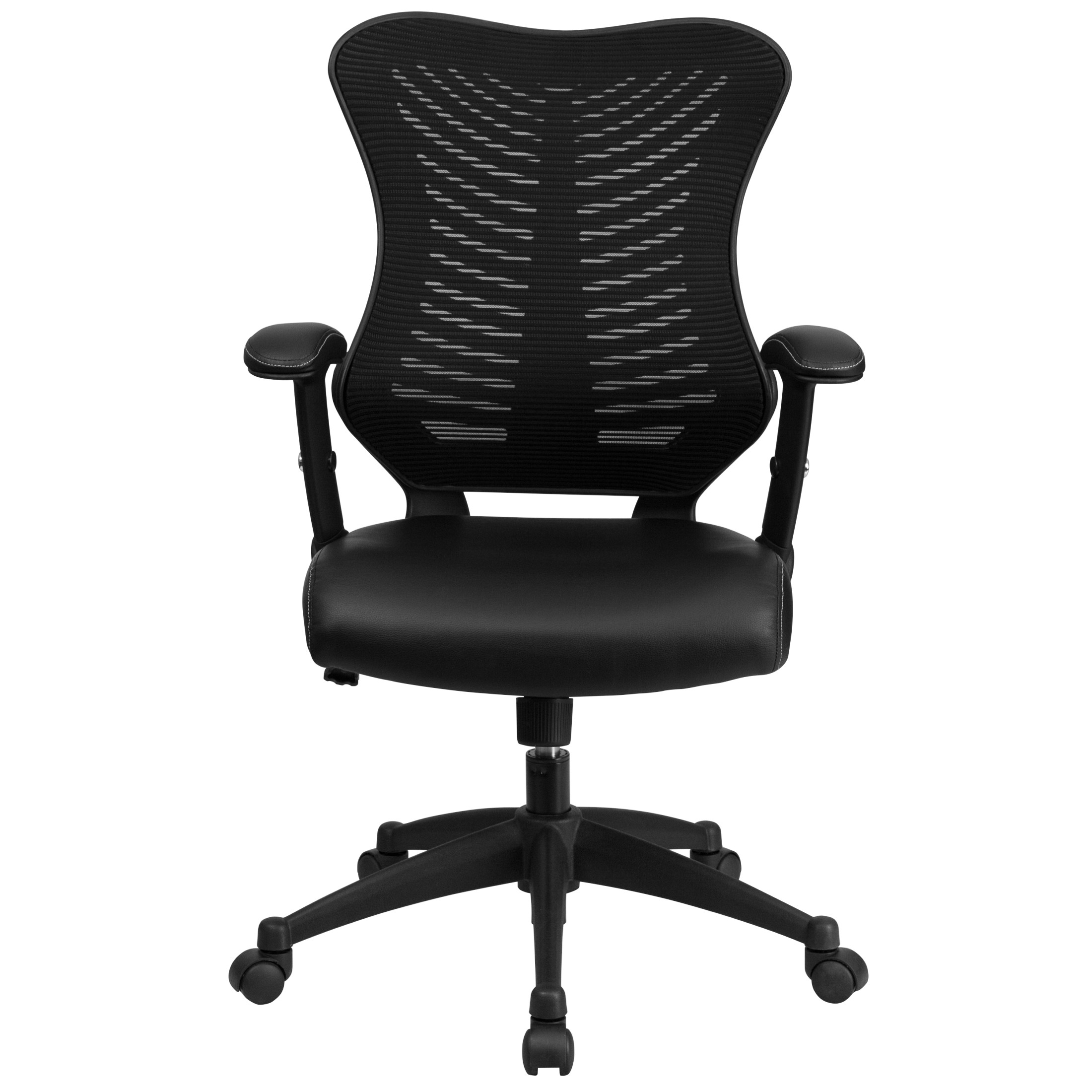 Emma + Oliver High Back Designer Black Mesh/LeatherSoft Executive Ergonomic Office Arm Chair