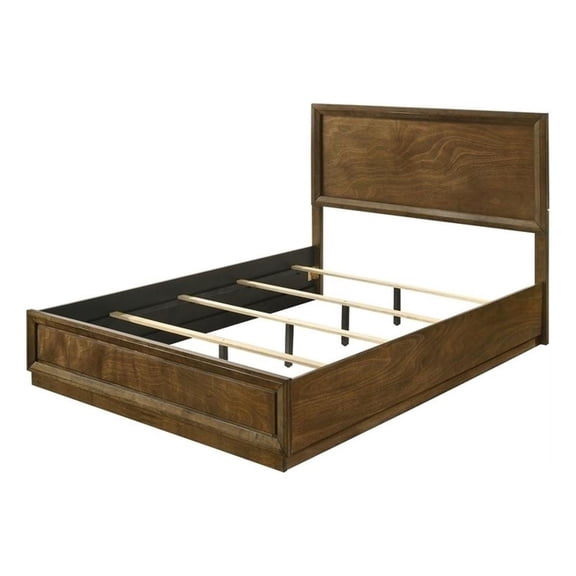 Rouk Queen Size Bed w Panel Headboard-Walnut Brown Okume Veneer
