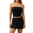 thumbnail image 2 of Sedceaty Women 2PCS Outfits, Low-Cut Strapless Plain Color Crop Tops, Low Waist Super Short Hip Skirt, Ladies Summer Bar/Party/Club Wears, 2 of 9
