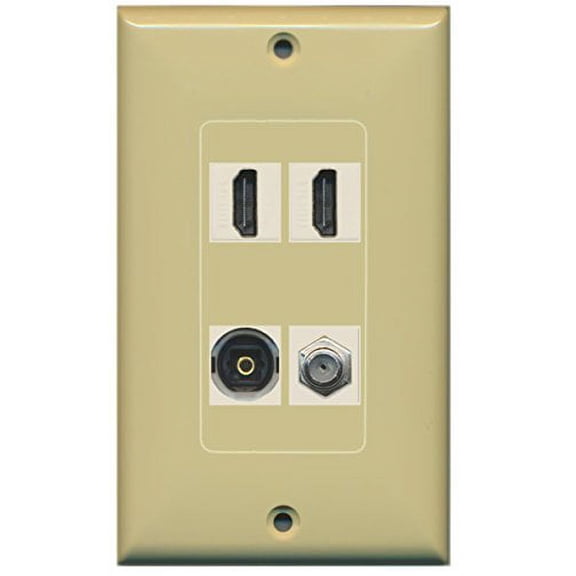 RiteAV - 2 Port HDMI 1 Port Coax Cable TV- F-Type 1 Port Toslink Wall Plate Decorative Wall Plate - Ivory