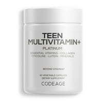Codeage Teen Multivitamin  Platinum Supplement - Vitamins A, C, D3, E, K2, B6, B12, Minerals, Probiotics, Citicoline, Collagen, Bone Broth, Folate, Biotin, Lutein, Zeaxanthin - Non-GMO - 60 Capsules