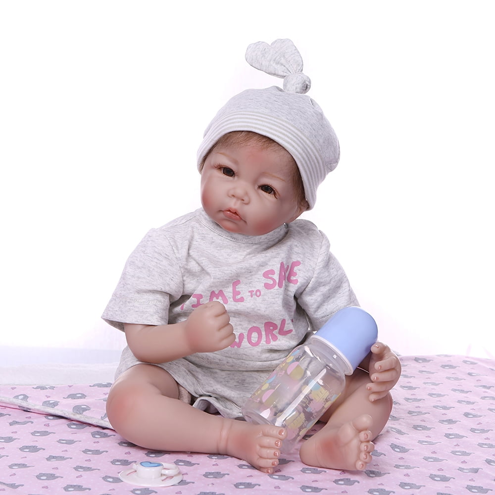 Amdohai 20inch 50cm Reborn Baby Doll Lifelike Silicone Vinyl Baby Dolls Perfect Gifts Toy with Grey T shirt and Hat Walmart