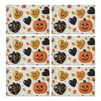 Placemats Set of 6 Halloween Evil Pumpkin Spooky Place Mat Washable Anti-Skid Table Mats for Halloween Dining Table Accessories 12x18in Seasonal Fall Holiday Table Mats
