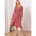thumbnail image 3 of DARING DIVA Fall Long Sleeve Midi Floral Boho Dress S Red, 3 of 7