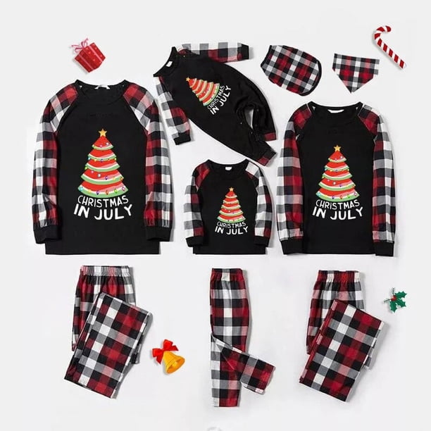 Pijamas familiares navideños a juego, conjuntos de pijamas de manga larga, árbol de Julio, negro