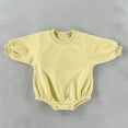 thumbnail image 4 of QIbmong Newborn Infants Cotton Romper Long Sleeve Crew Neck Soft Outwear Bodysuit Casual Pull on Snap Button Fall Winter Clothes(12-18 Months,Yellow), 4 of 6