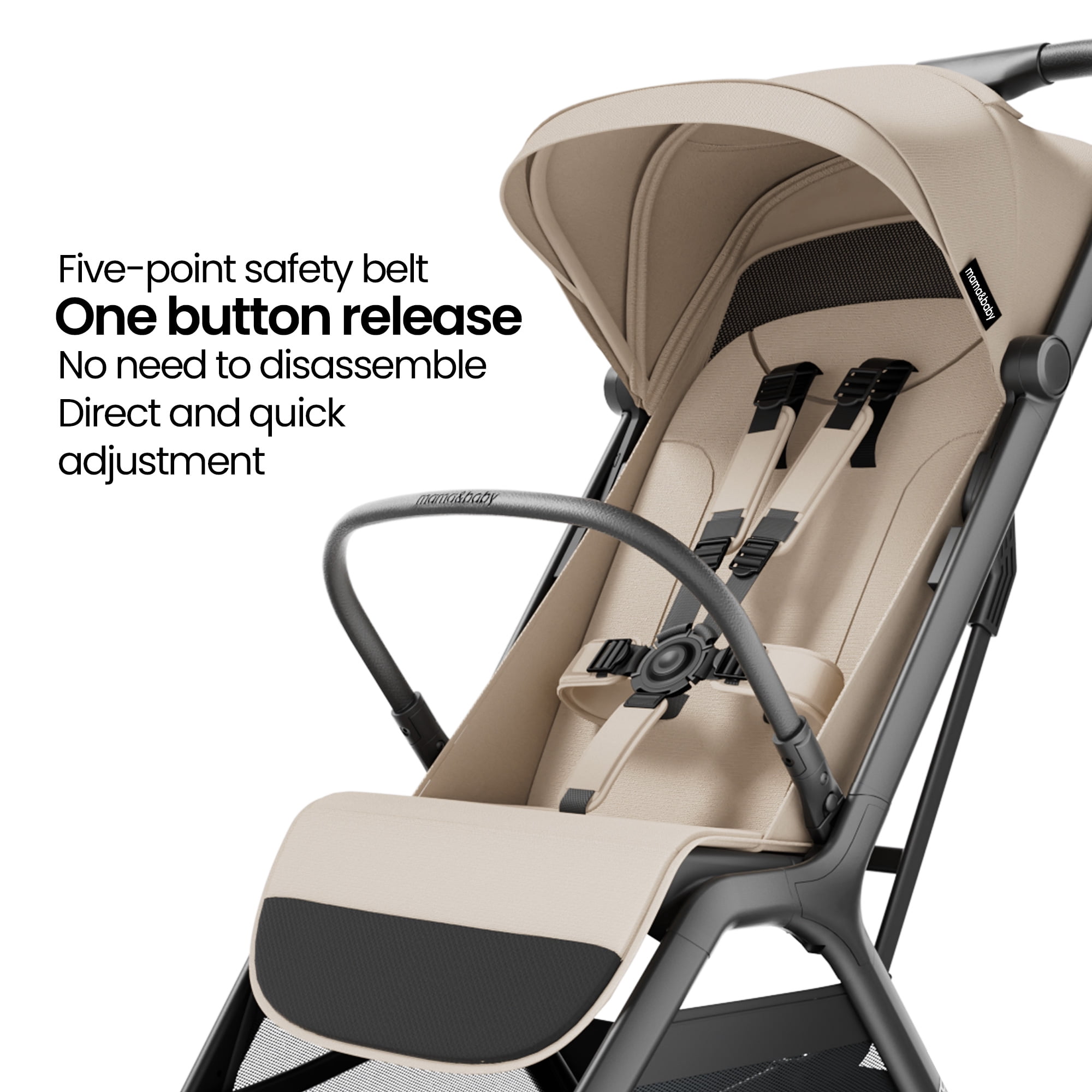 MAMA & BABY Packa Travel Stroller with One-Hand Automatic Folding, Ultra-Compact, Khaki, 18.3LB, Unisex