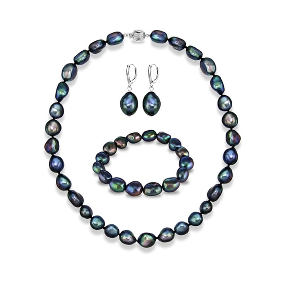 ADDURN Sterling Silver 11-12mm Baroque Ireggular Freshwater Pearl 20" Necklace, Bracelet, and Earrings Set