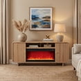 thumbnail image 3 of SinCiDo 70" Electric Fireplace TV Stand, Modern TV Stand up to 80" with Fireplace, Wood Media Console w/Curved Profile Design for Living Room, 3 of 9
