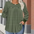 thumbnail image 5 of Miluxas Women's Solid Color Basic Plus Size Stripe Print Tees Long Sleeve Pleated Round Neck Casual Shirts Loose Daily Blouses Army Green XXXL(XXXL), 5 of 6