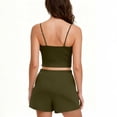 thumbnail image 6 of Avrnliq Womens Army Green Ribbed 2 Piece Crop Tank Top & Shorts Set, High Waisted V-Neck Stretchy Activewear with Side Pockets,Size S, 6 of 7