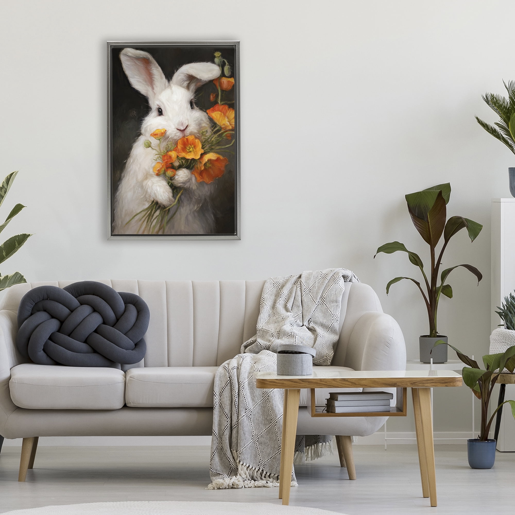 Stupell Industries Floppy Loves Her Poppies Gray Framed Floater Canvas Wall Art, design by Tina LeCour