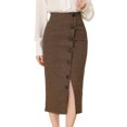 thumbnail image 1 of INSPIRE CHIC Elegante vestido de falda de pata de gallo con cintura elástica y botones decorativos para mujer marrón XS, 1 of 6