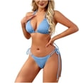 thumbnail image 2 of OSFVNOXV Halter Bikini Sets for Women Triangle Swimsuits Push Up Bikini Bra Soft Padded Backless Swim Top with G-String Thong Clearance, 2 of 7