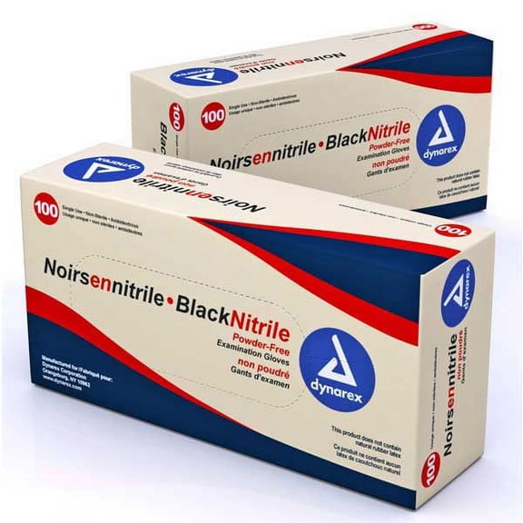 Dynarex 2523 Nitrile Exam Gloves, Large, Black (Pack of 100)