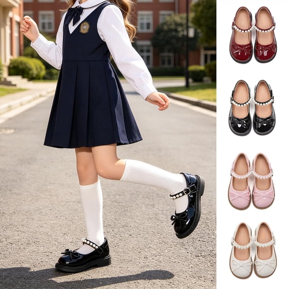 ibiyuan Mary Jane Shoes Girls Bow Closed Toe Heel Flats Dress Shoes Platform Loafers School Uniform Shoes
