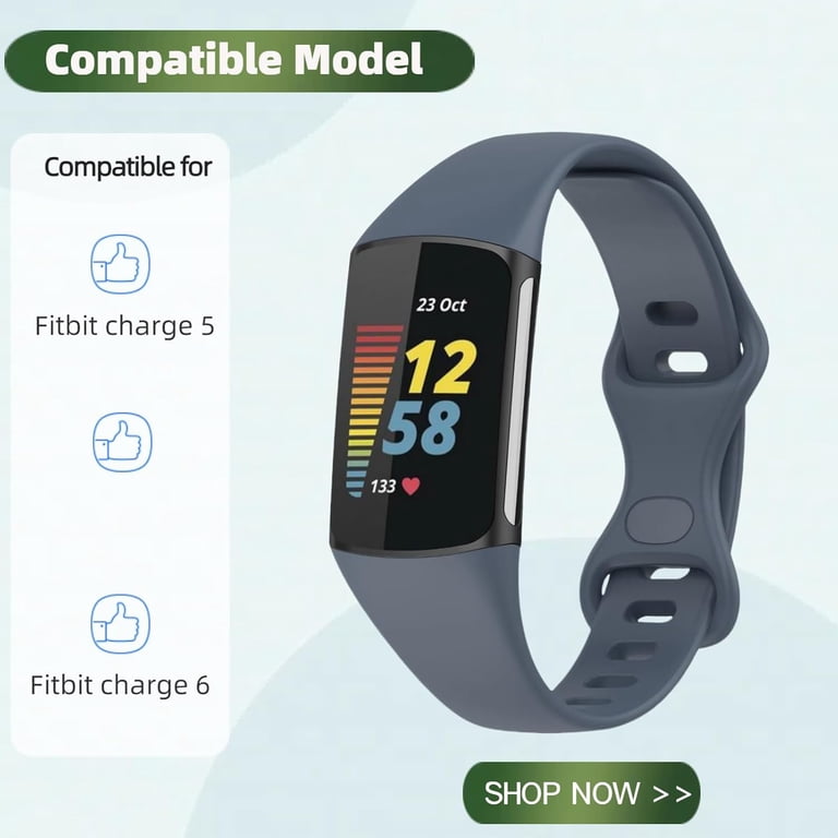 Adjustable Wristband For Charge 5 2 Pack Silicone Bands For Fitbit Charge 6 & Charge 5 - Soft Sport Replacement Straps For Women & Men Soft Sport Strap For Fitbit