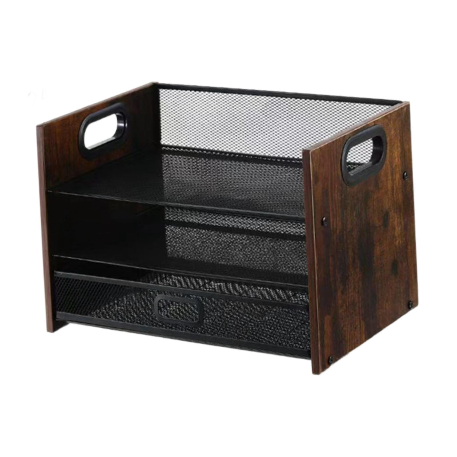 koolsoo Desktop File Organizer, Wood Desk Organizer, Tiered,Wooden Paper Tray with Handle for Home Papers Notebooks 3 Tier