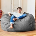 thumbnail image 4 of Lumaland 5ft Big Bean Bag Chair with Microsuede Washable Cover, Dark Gray, 4 of 6