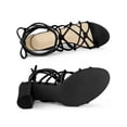 thumbnail image 4 of BLISSFUL STEP Women's Open Toe Knots Strap Lace Up Block Heels Sandals Black (Size 7), 4 of 7